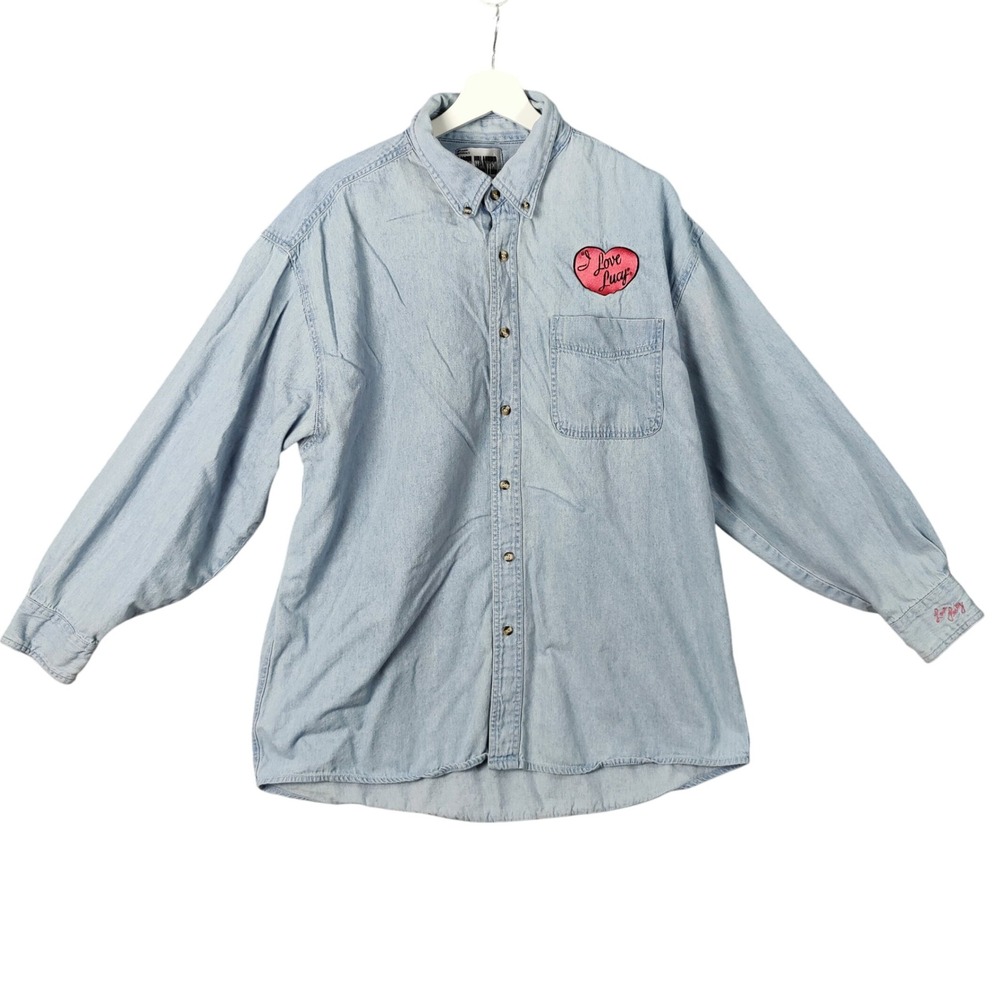 Most Wanted Vintage I Love Lucy Blue Denim Shirt Button Up Long Sleeve Womens XL